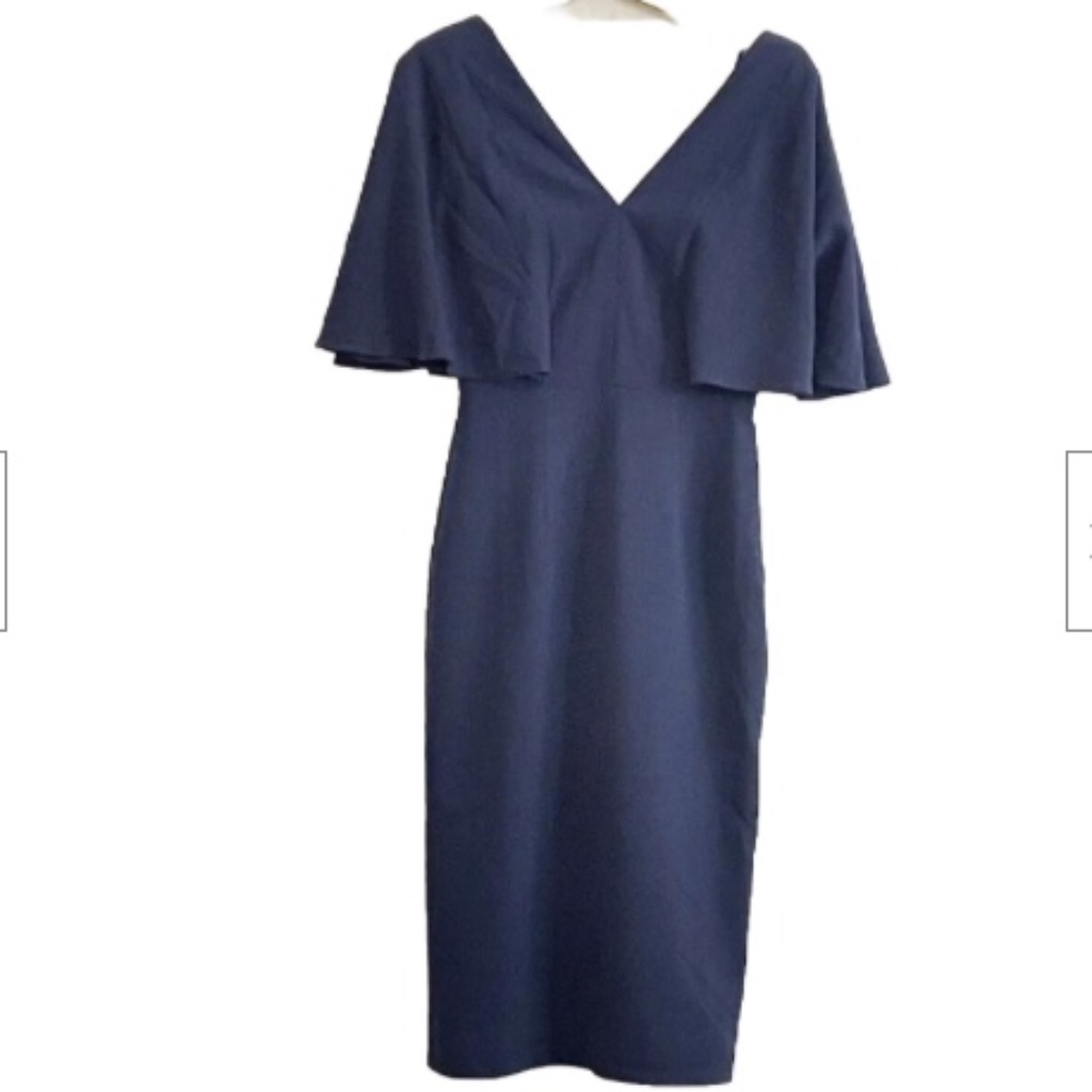 Dress The Population Louisa Flutter Sleeve V Neck Midi Sheath Dress Size: S